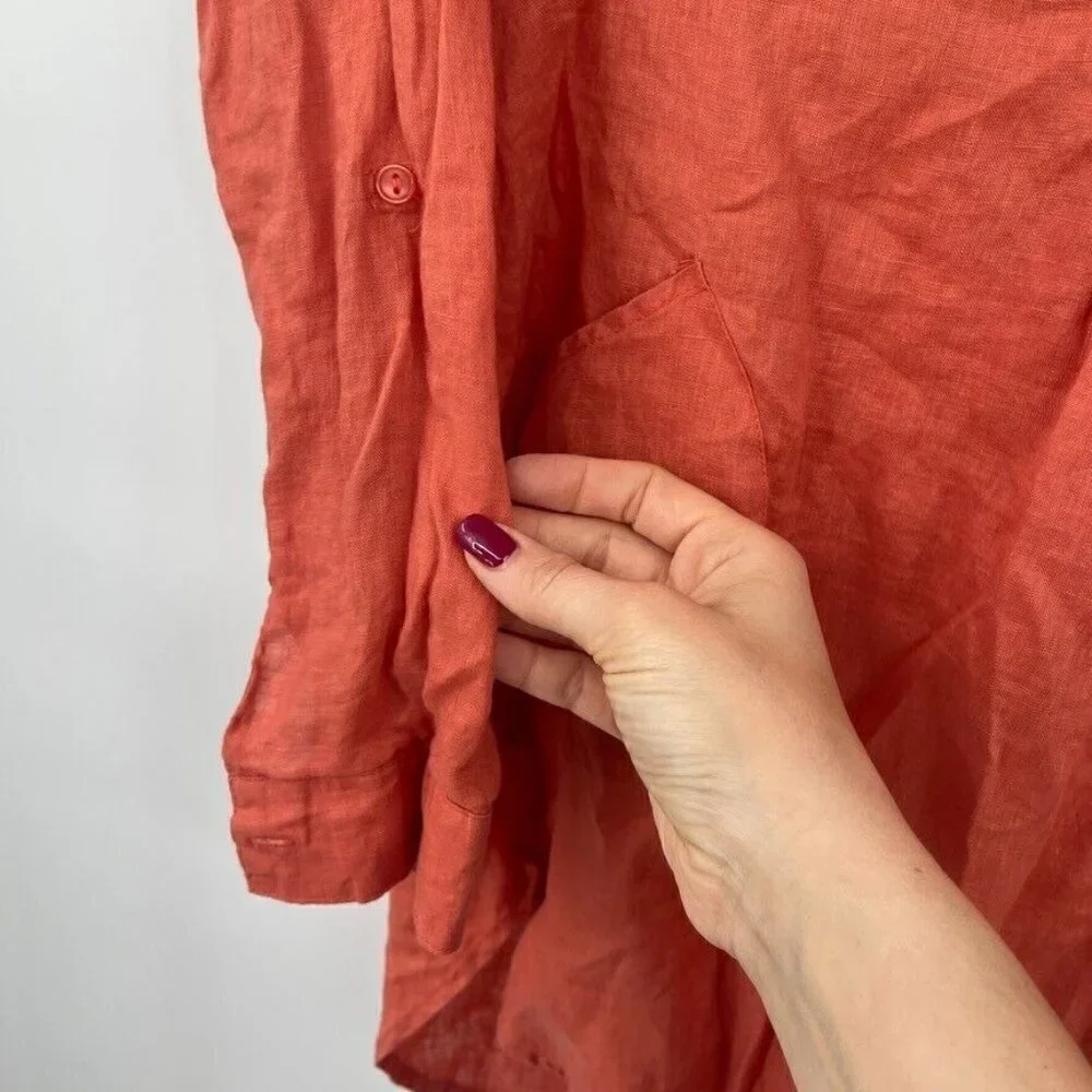 ForCynthia Womens Cover Up Small Salmon Pink V Neck Linen Casual Beachwear Knit
